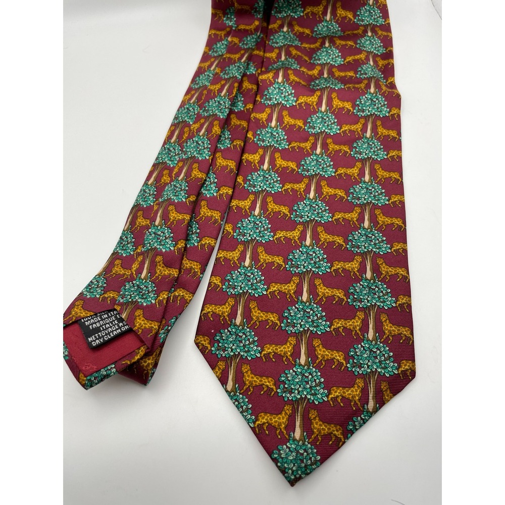 Beaufort The Tie Rack Mens Silk Tie Burgundy Leopard Jungle Tree Made in Italy